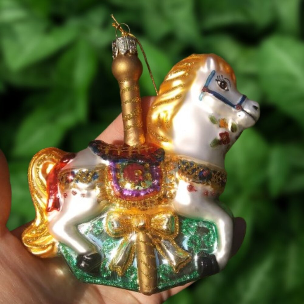 Noble  Gems by Kurt S Adler made in China glass ornament carousel horse glitter